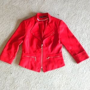 White House Black Market Red Crop Moto Jacket Size 0